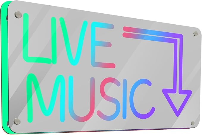 Live Music Neon Sign App Controlled LED Sign Mirror Wall Light with Customizable Colors USB Powered for Studio Bar Party Decor for Musicians and Creators