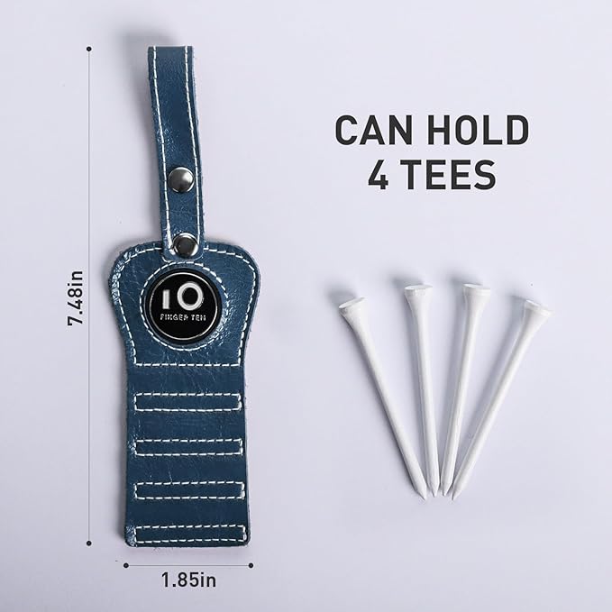 FINGER TEN Golf Tee Holder with Ball Marker and 4 Pcs Wood Tees Value 1/2 Pack, Luxury Leather Gift Hook to Golf Bag Belt Clip