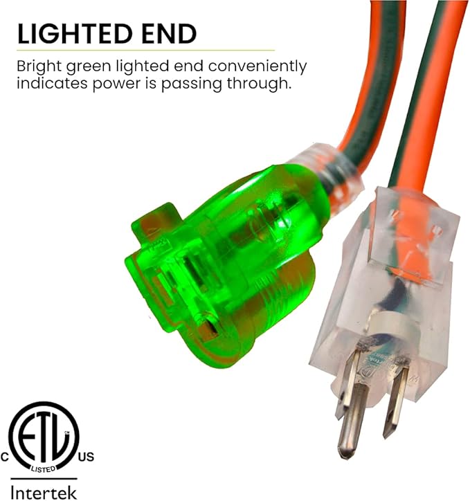 Go Green Power Inc. 16/3 25ft Outdoor Extension Cord with Lighted End - Contractor Grade,Durable,and Moisture Resistant - Ideal for Heavy Duty Tools - GG-13725,(Pack of 12)
