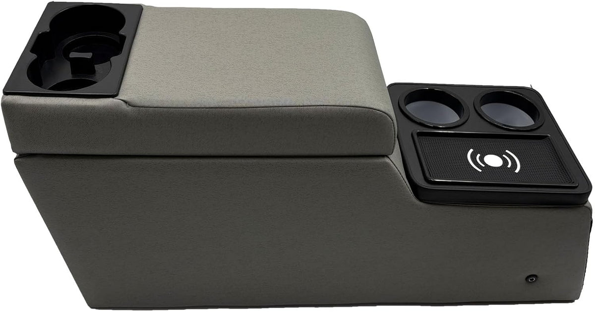 Truck Center Console Truck Seat/Bench Organizer with Wireless Charging and Holder Cups for Jeep CJ5 1976-1983,Jeep CJ7 1976-1986,Jeep Wrangler(YJ) 1987-1995 (Gray)