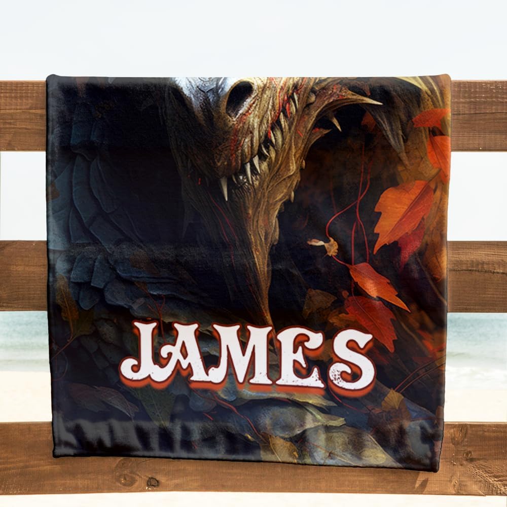 Personalized Dragon Beach Towel - Custom Black Dragon Design | Large Bath Towels for All Ages