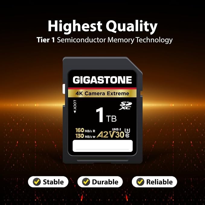 【5-Years Data Recovery】 GIGASTONE 1TB SD Card, 4K Camera Extreme, UHS-I A2 V30