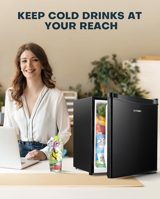 Upstreman 1.7 Cu.ft Mini Fridge with Freezer, Black-FR17 | Dorm Essentials, Adjustable Thermostat, Energy Saving, Low Noise, Compact Refrigerator for Dorm, Office, Bedroom