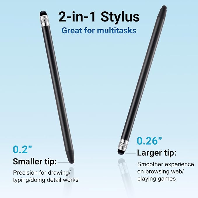LINFANC 12Pcs Black Stylus Pen for Touchscreen, 2-in-1 High Precision &