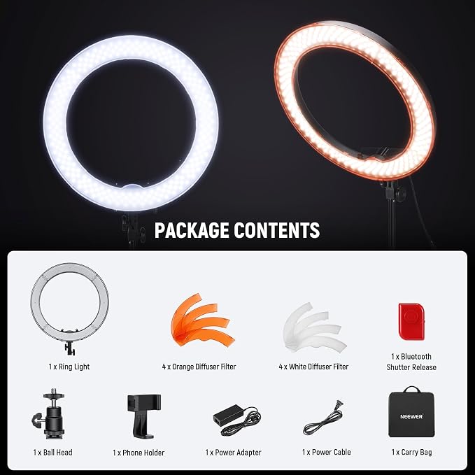 NEEWER 18" Ring Light, 58W 5500lx 5600K Dimmable CRI95 240 LEDs, Lighting