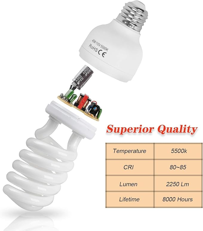 EMART Full Spectrum Light Bulb, 45W 5500K Spiral CFL Daylight