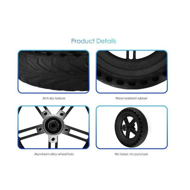POENVFPO Electric Scooter Rear Tire, 8.5 Inch Rear Solid Tire Wheel Hub 110mm Brake Disk Electric Scooter Upgrade Parts Assembly Set