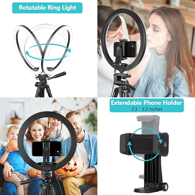 Sensyne 12'' Ring Light with 50'' Extendable Tripod Stand, LED Circle Lights