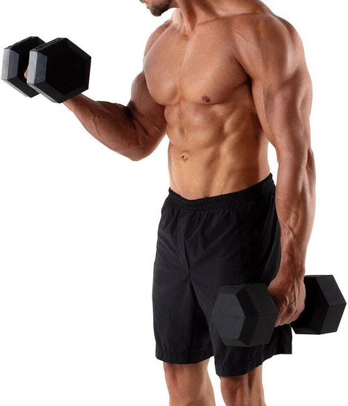 Hex Dumbbells | Rubber Coated Cast Iron Free Weights for Effective Workouts - Black