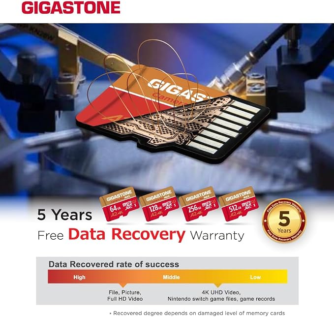【5-Years Data Recovery】 GIGASTONE 64GB Micro SD Card
