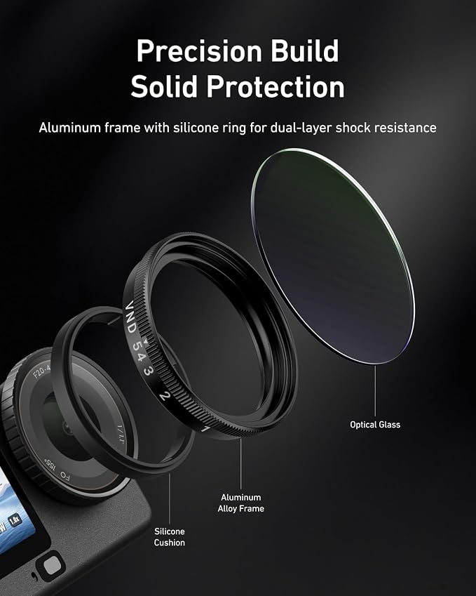TELESIN Filter Kit for DJI Osmo Action 6 – VND 2–32 Variable ND, CPL UV Lens
