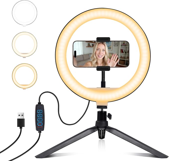 Selfie Ring Light 10" with Tripod Stand and Phone Holder, LED Ring Light