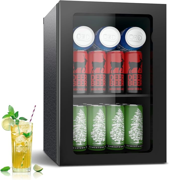 DOGHLY 24 Cans/0.9 Cu.Ft Beverage Refrigerator Solid Door Mini Fridge | Fast Cooling Mini Cooler with Removable Shelves for Soda, Beer, Wine, Low Noise Beverage Fridge for Home, Office,and Dorm