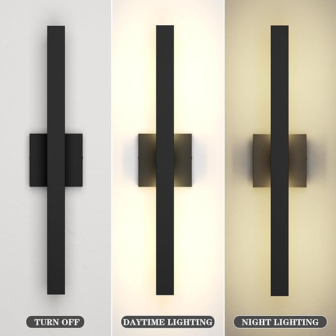LamQee 23.6 Inch Aluminum Long Outdoor Modern LED Wall Light 3000K 1300LM, Slim Linear Exterior Lighting Fixtures Wall Mount, Waterproof Black Outside Sconce for House Porch Patio Garage Door Yard