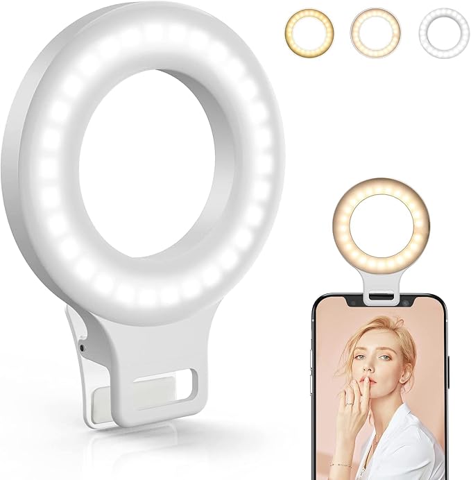 Clip on Ring Light, Kimwood Rechargeable 60 LED Selfie Ring Light