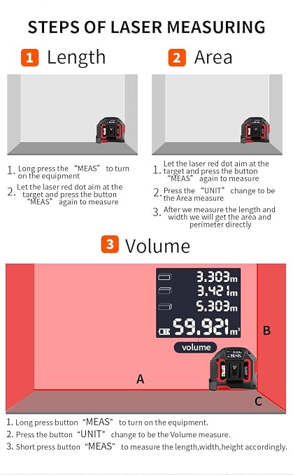SPARKEY 2-in-1 Laser Tape Measure, 130Ft Laser Distance Measurement,