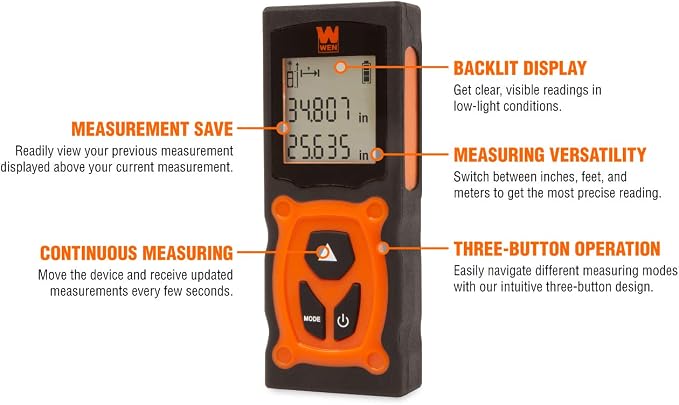 WEN 10130 Multi-Unit Compact Digital 130-Foot Laser Distance Measure
