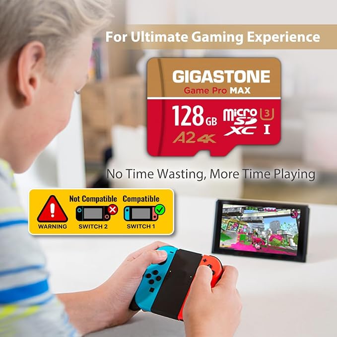 【for Switch 1 Only】 GIGASTONE 128GB Micro SD Card, 4K Game Pro MAX, A2 V30