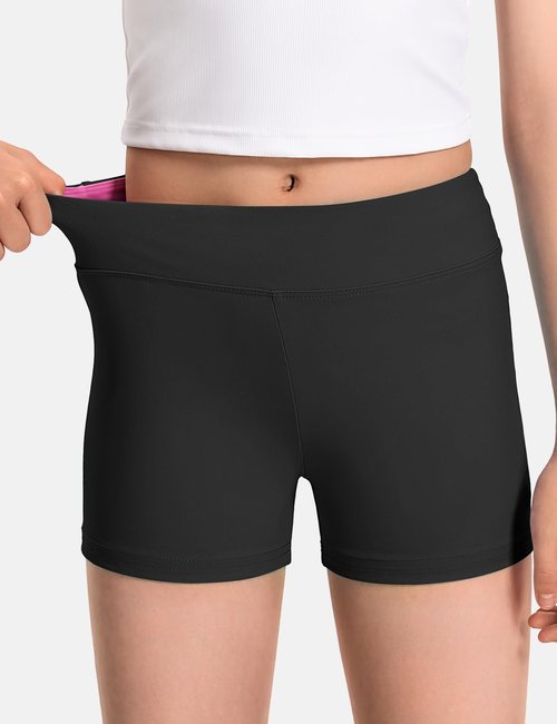 JOCMIC 3 Pack Girls Athletic Shorts Dance Gymnastics Yoga Running for Kids Black 9-10 Years