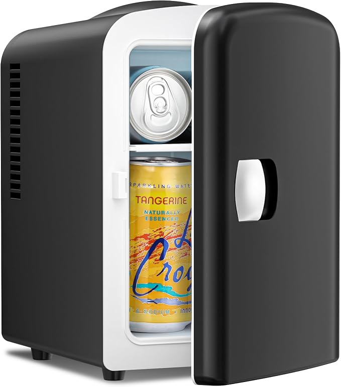 Antarctic Star 4L/6 Can Portable Compact Refrigerator for Bedroom,Car,Office & Dorm,Small Cooler for Food/Drinks/Skin Care,AC/DC, Black