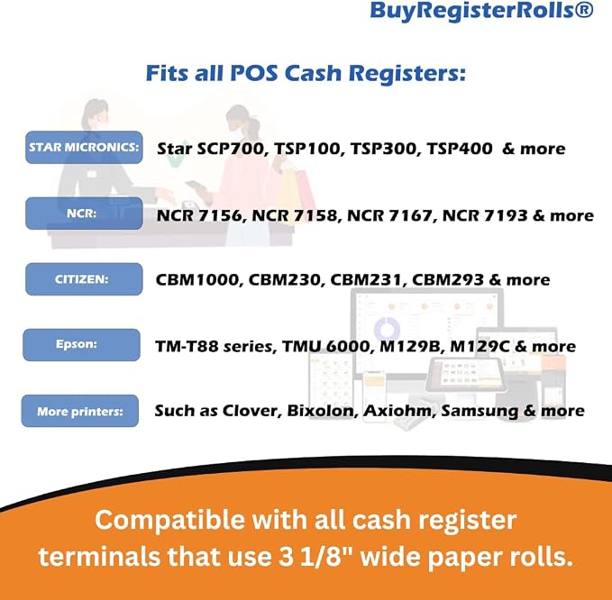 BPS Free Thermal Paper 3 1/8" x 230 ft Climate Friendly Receipt Rolls fits all