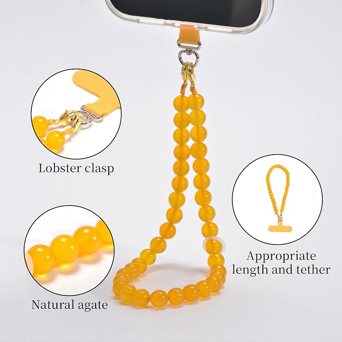 Agate Beaded Phone Wrist Strap for Women Men Stone Beads Charm Handmade