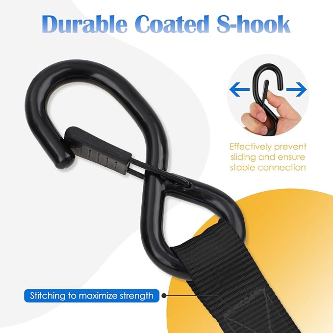 Ratchet Straps, 1.5 inch x 8.2 ft(4 Pack) Heavy Duty Tie Down Straps, Ratchet Tie Down Straps with Soft Loops-5,208 lbs (Black)
