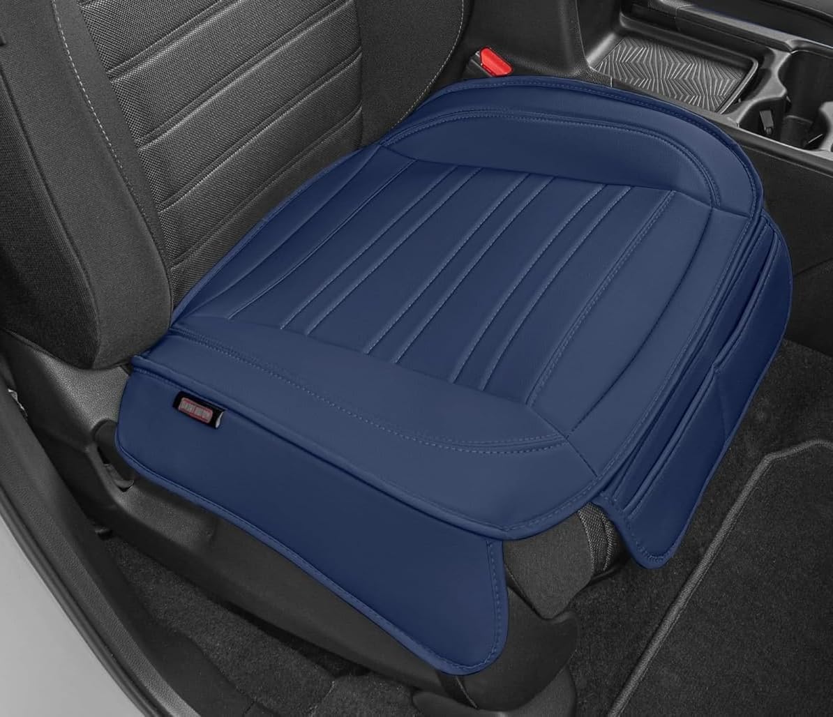 Motor Trend Black Faux Leather Car Seat Cover for Front Seats, 1-Piece Padded Car Seat Protector with Storage Pockets, Premium Interior Cover for Cars Truck SUV Auto
