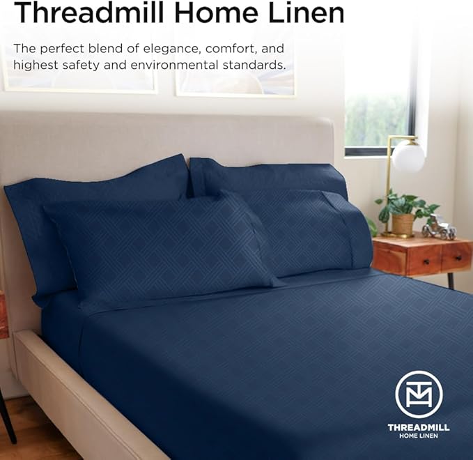 Threadmill Queen Sheet Set for Queen Mattresses | 800 Thread Count Jacquard Celine Folkstone Blue | Better Than Egyptian Cotton | 4 Pc Bed Sheets | Elasticized Deep Pocket | 100% Cotton Sheets