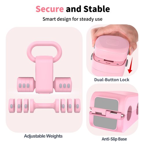 Hezeyferg 2-in-1 Adjustable Dumbbells Set, 4 Levels Weight Dumbbells Set for Women Men, Each 2.2/3.3/4.4/5.5lb Hand Weights with Kettlebell Form for Home Gym Exercise Training (Pink)
