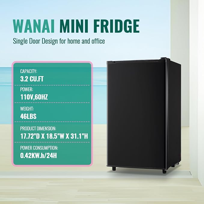 Compact Refrigerator 3.2 CU.FT Mini Fridge with Freezer Single Door Adjustable Temperature Side Door Wire Rack suit for Dorm Office Apartment BLACK