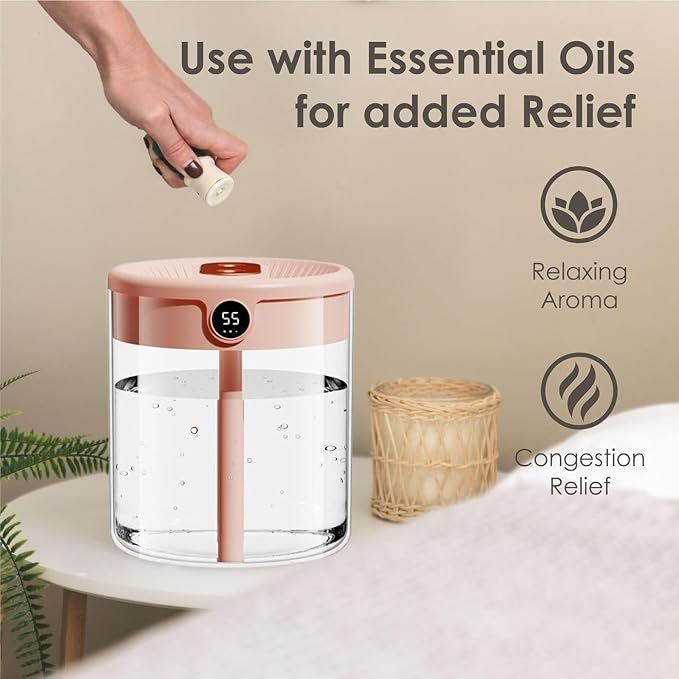 Dreamzy Humidifier for Large Room Cool Mist Bedroom Desktop Double Nozzle Cool Mist Humidifier with Night Light,with 2 Cleaning Brush Top Fill Lasts Up to 24 Hours,Auto Shut-Off,No leakage Design(Whit