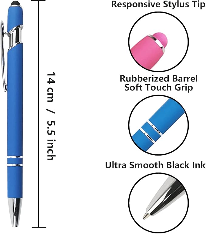 Oddmoal Ballpoint Pen with Stylus Tip, Soft Touch Click Metal Pen, 1.0mm Medium