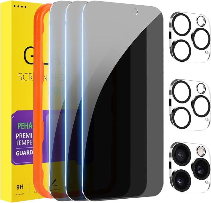 PEHAEL 3+3 Pack for iPhone 16 Pro Max Privacy Screen Protector