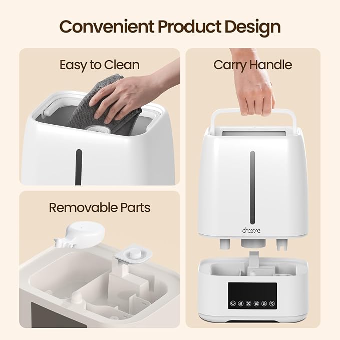 6L Top Fill Ultrasonic Humidifier - Cool and Warm Mist for Bedroom, Baby, Large Rooms & Plants, Smart Humidity Control, Aroma Diffuser, Night Light, 12H Timer, Quiet, White