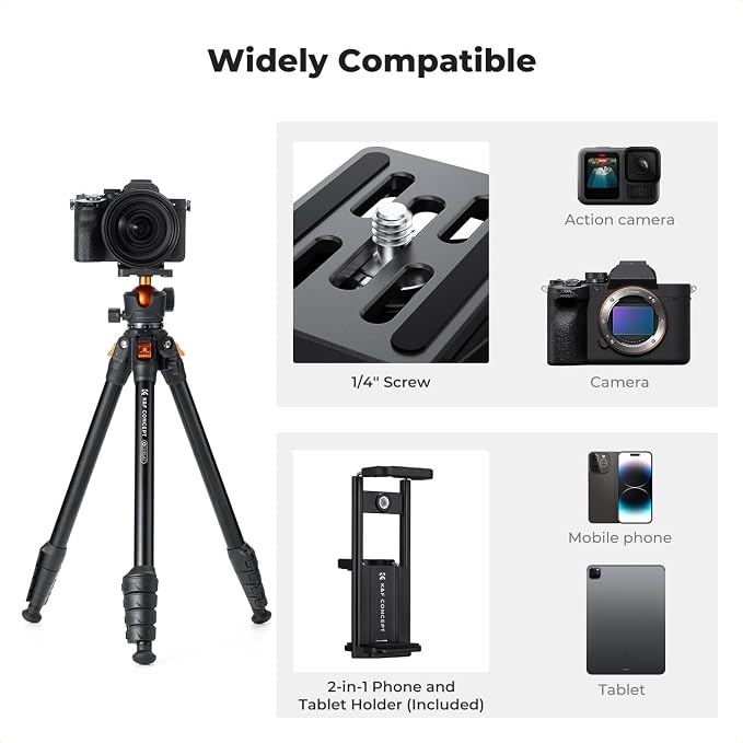 K&F CONCEPT 63" Aluminum Travel Tripod