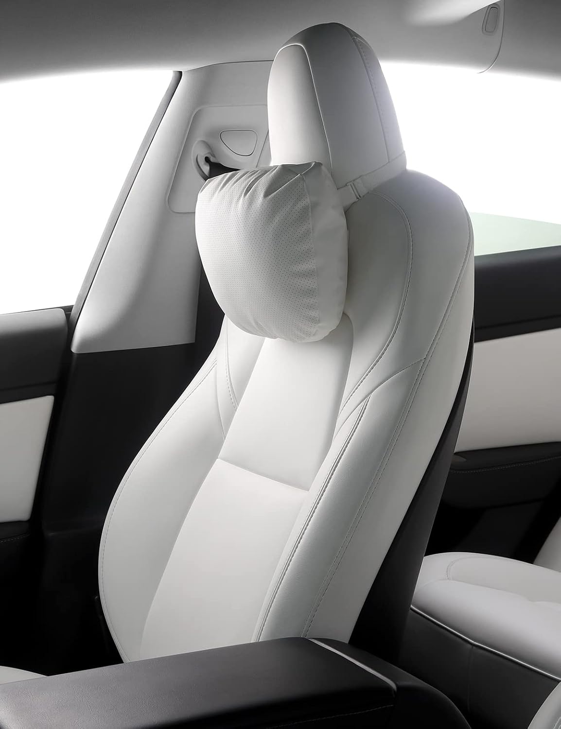 Leather Headrest Neck Pillow for Tesla Model 3/Y/X/S (1pc Black)