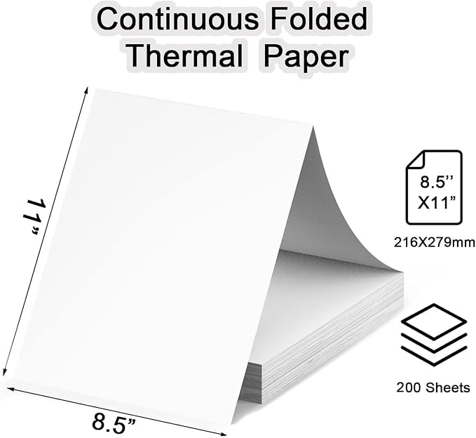 Thermal Printer Paper 8.5 x 11 Inch, 200 Sheets US Letter Size Thermal Paper