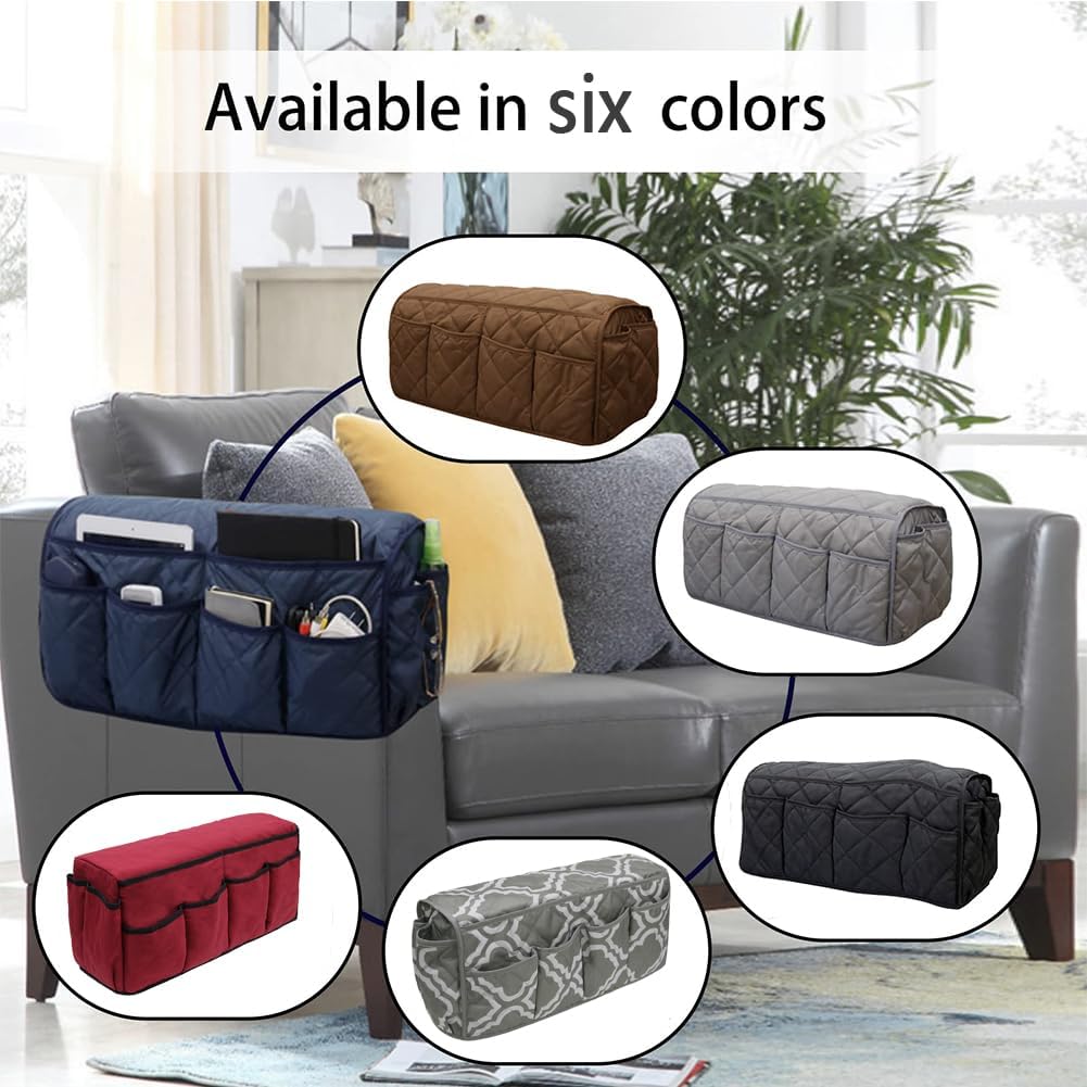 Armchair Caddy,Non Slip Sofa Armrest Organizer, Couch Armrest Remote Control Holder,Waterproof Recliner Arm Caddy with 14 Pockets for Cell Phone TV Remote Control
