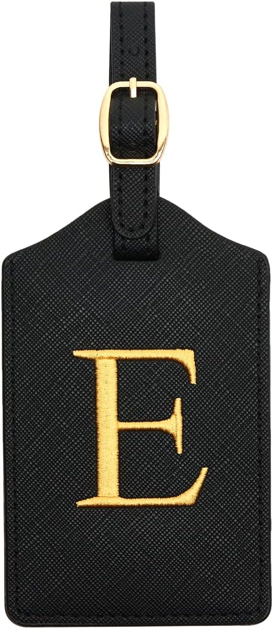 Luggage Tag PU Leather for Suitcase Baggage Handbag Travel Bag Label Suitcase Tag Suitcase Label Tag w. Name Card & Privacy Cover (E)