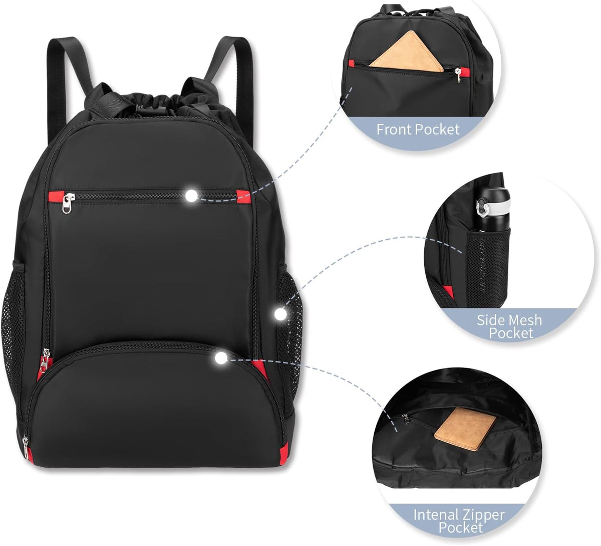 Seyfocnia Drawstring Backpack - Versatile Gym Bag with Shoe Compartment | Black Color