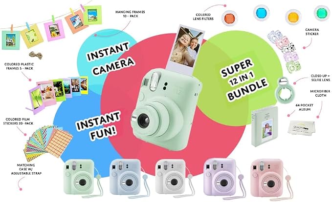 Fujifilm Instax Mini 12 Instant Camera + 60 Photo Prints + Quality Photo Value