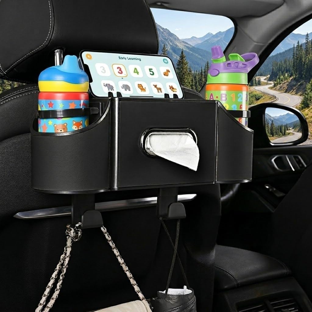 Back Seat Car Organizer, Nappa Leather Seat Organizer with Cup Holders