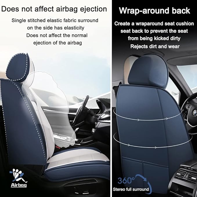 Leather Car Seat Covers for VW Golf SportWagen 2015-2019,Waterproof Soft Seat Covers,Interior Accessories Seat Covers Protector Airbag Compatible(2pcs Black&Red Standard)
