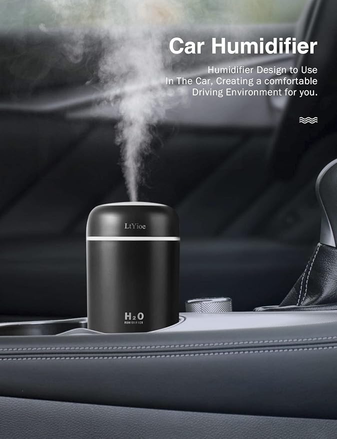 Humidifier Portable Mini Humidifiers for Bedroom, Personal Desktop Cool Mist Air Humidifier with Colorful Night Light, 2 Mist Modes & Auto Shut-Off, Super Quiet for Car Office Home (Black)