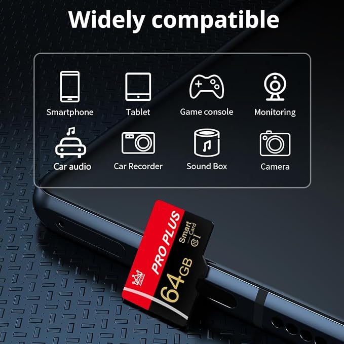 3 Pack Memory Card 64GB with Adapter, High Speed TF Card, UHS-I C10 A1 Memory