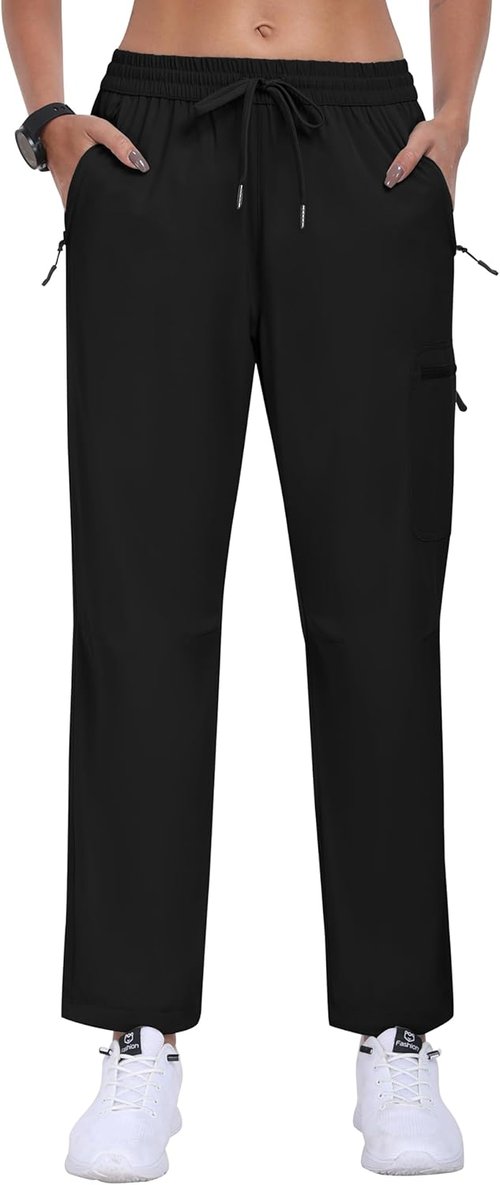 MoFiz Women's Hiking Cargo Pants - Lightweight Athletic Joggers with Elastic Waist | Black, Size M