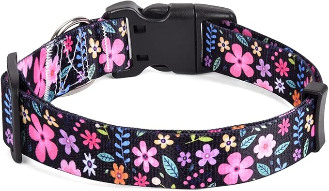 Dog Collar with Bohemia Floral Tribal Geometric Patterns - Soft Ethnic Style Collar Adjustable for Small Medium Large Dogs(Floral,S)