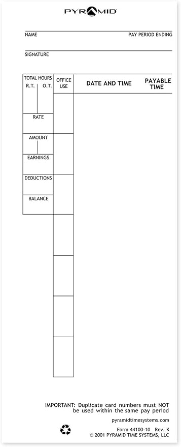 Pyramid Time Systems, 44100-10PK5, 4000ProK and 5000 Series Time Clocks from