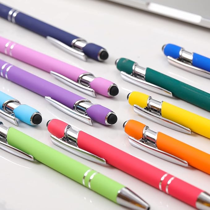 Oddmoal Ballpoint Pen with Stylus Tip, Soft Touch Click Metal Pen, 1.0mm Medium